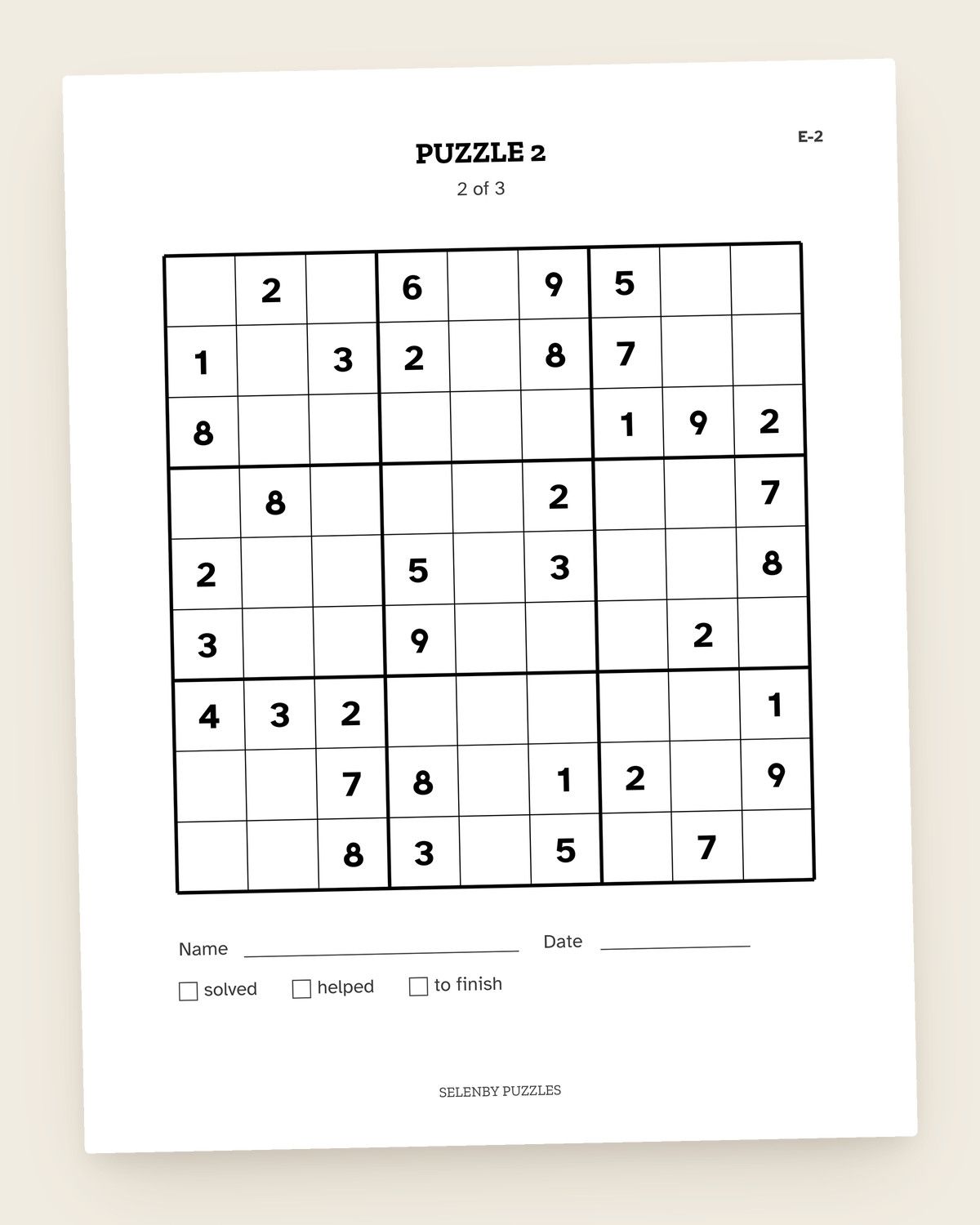 Sudoku Sampler: a page from the printable
