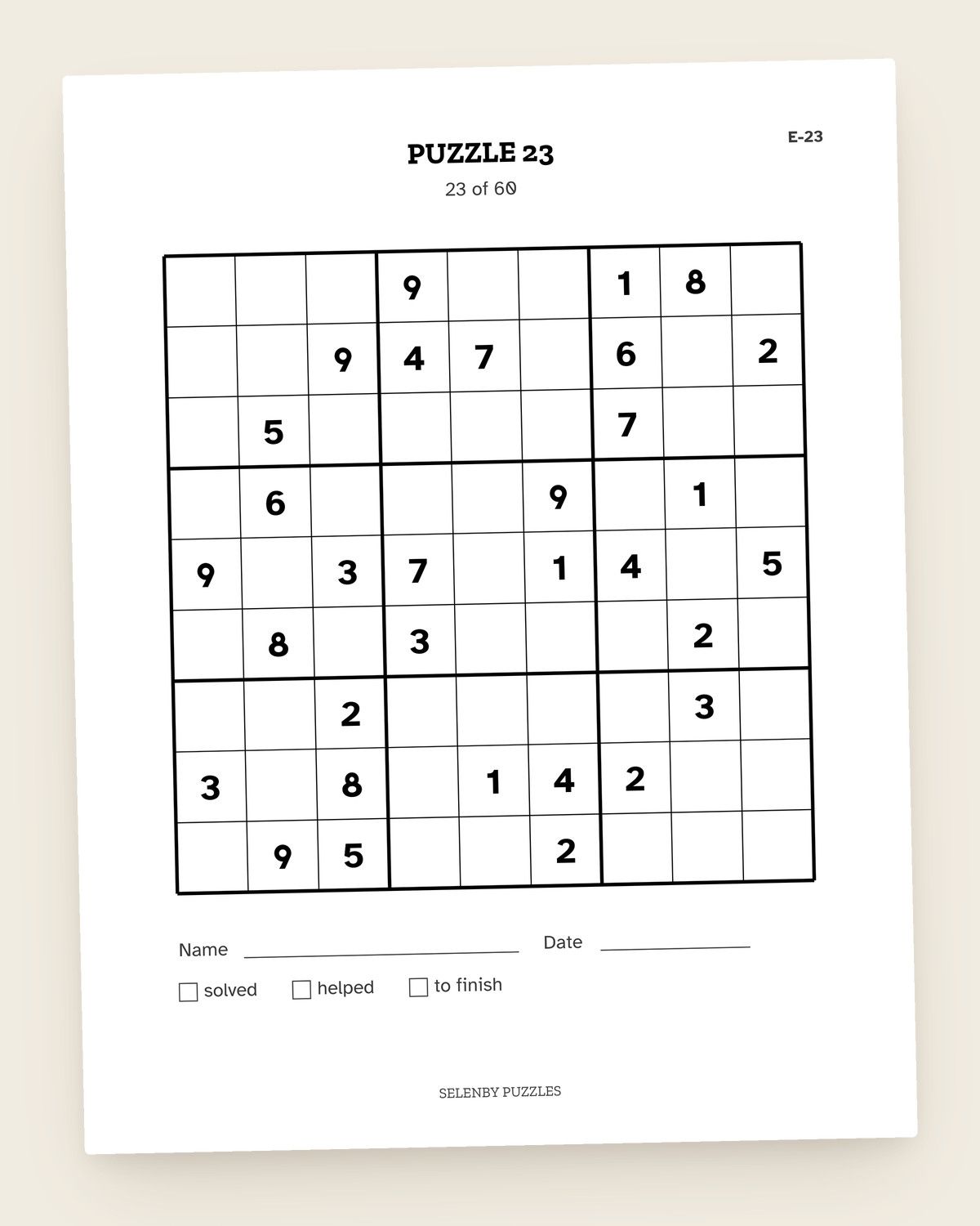 Large Print Sudoku Kit: a page from the printable