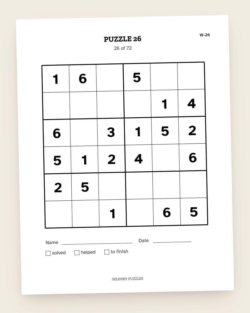 6x6 Mini Sudoku: another page from the printable