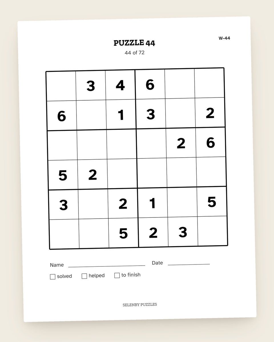 6x6 Mini Sudoku: another page from the printable