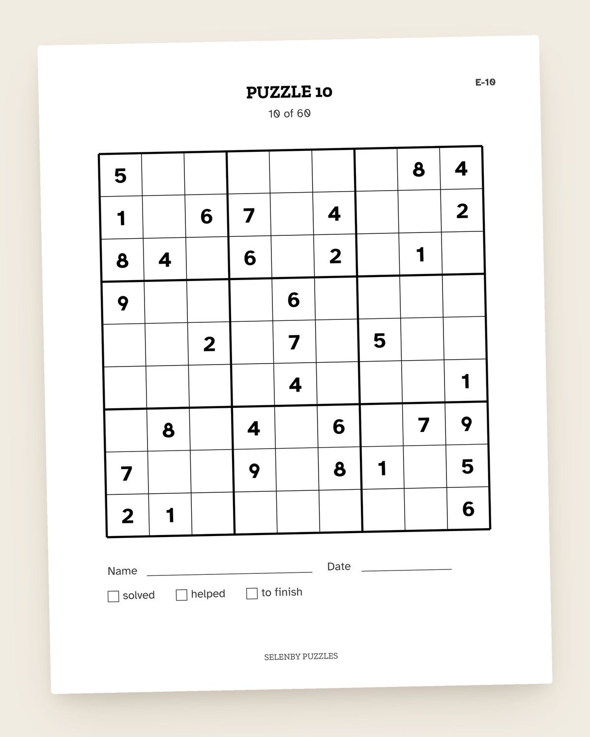 Easy Sudoku, Level 2: a page from the printable