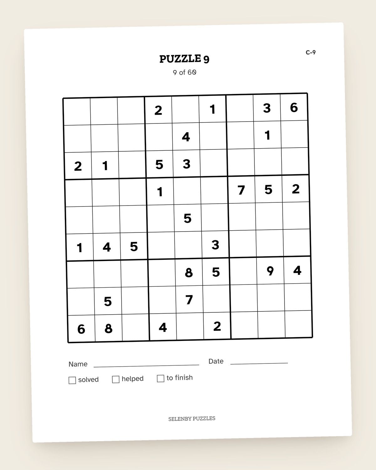 Hard Sudoku, Level 4: a page from the printable