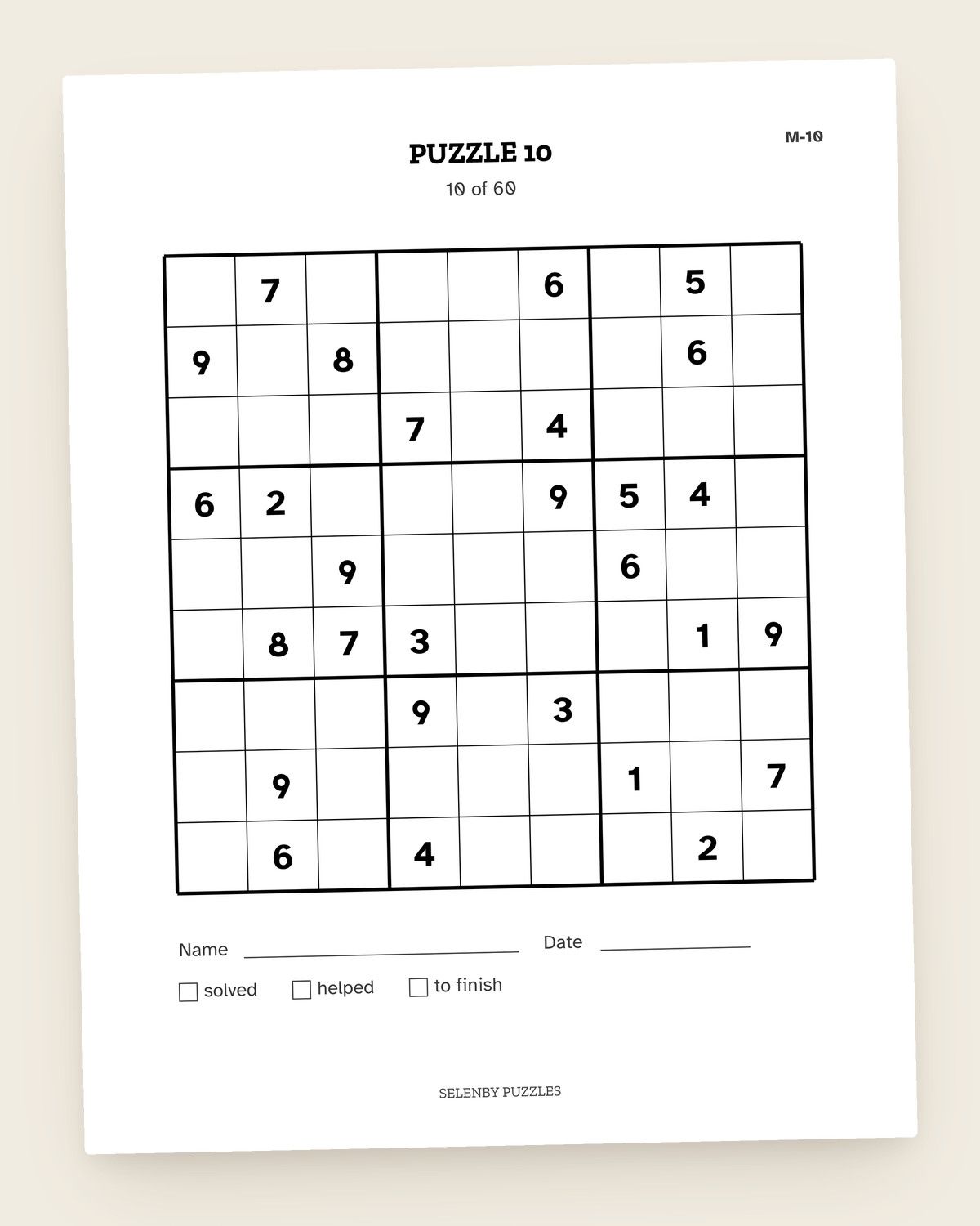 Medium Sudoku, Level 3: a page from the printable