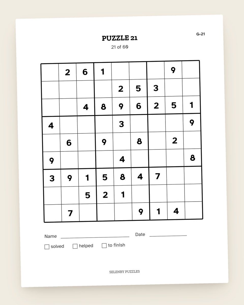 Gentle Sudoku, Level 1: another page from the printable