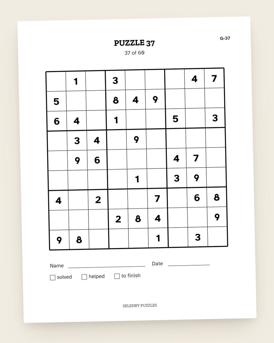 Gentle Sudoku, Level 1: another page from the printable