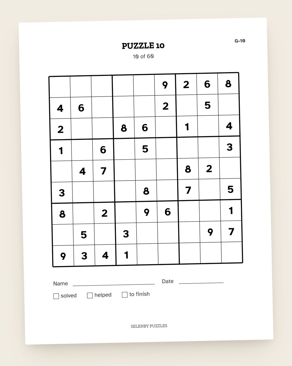 Gentle Sudoku, Level 1: a page from the printable