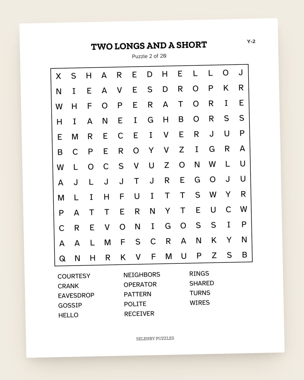 Nostalgia Word Search: a page from the printable