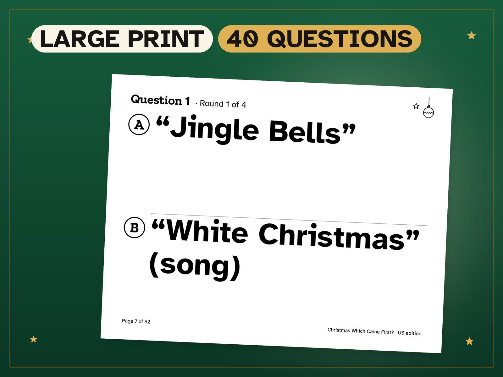 Christmas Trivia: Which Came First: a real page from the printable