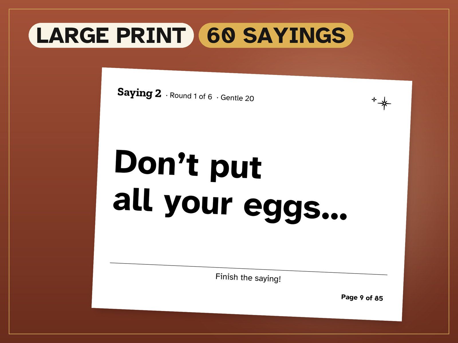 Old Fashioned Sayings: a page from the game, on the shop's card