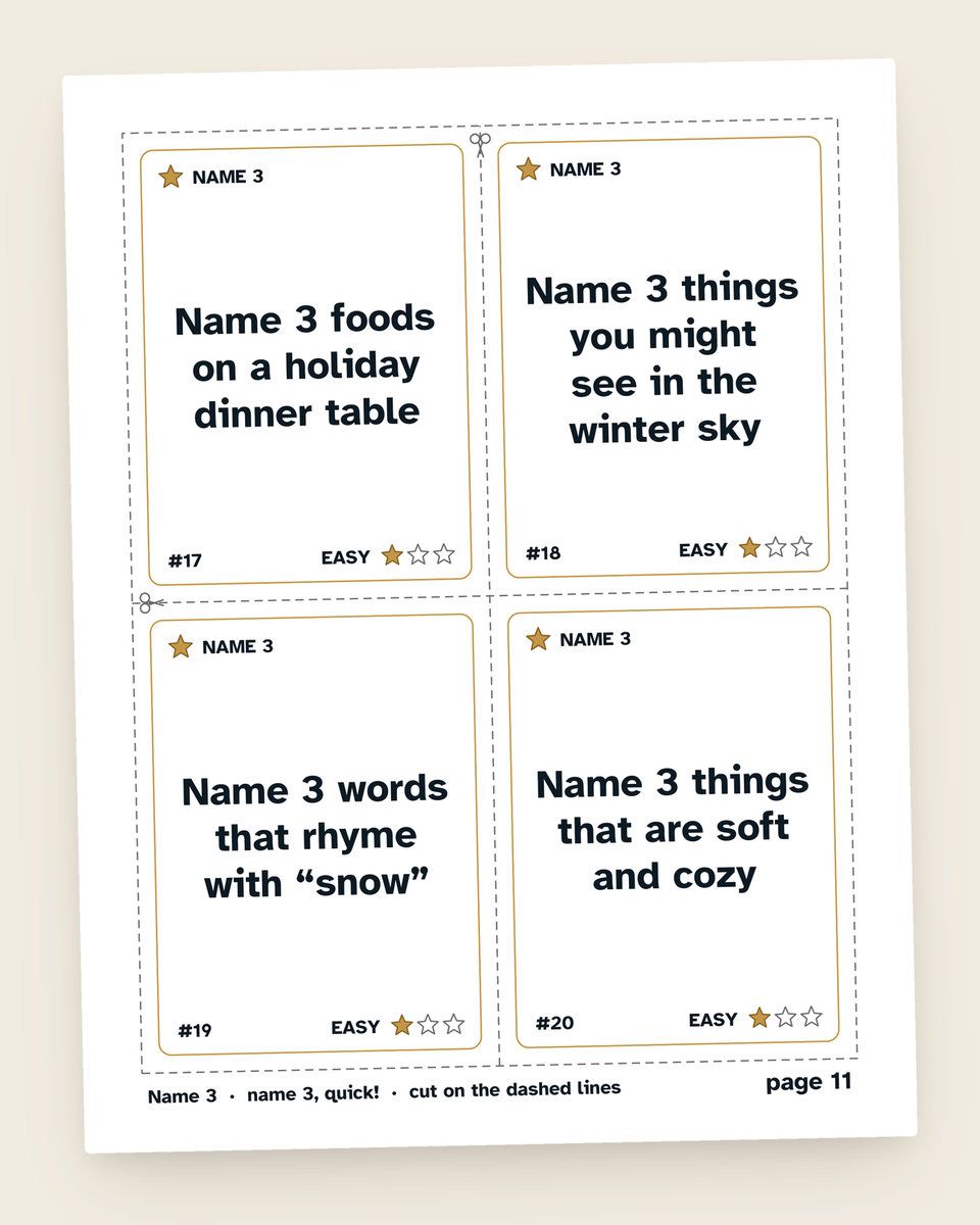 Christmas Name Three Things: another page from the printable