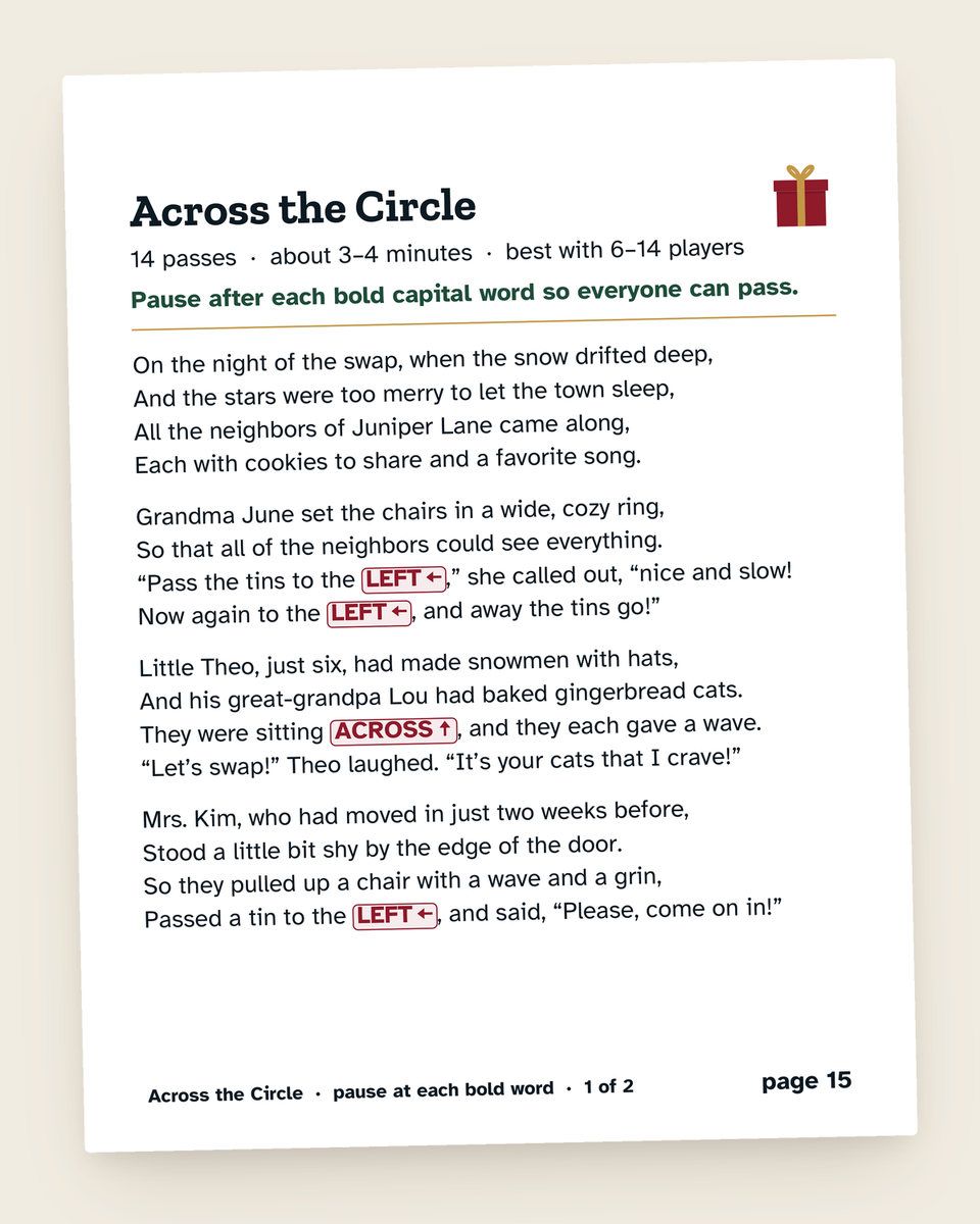 Christmas Pass the Gift Story: another page from the printable