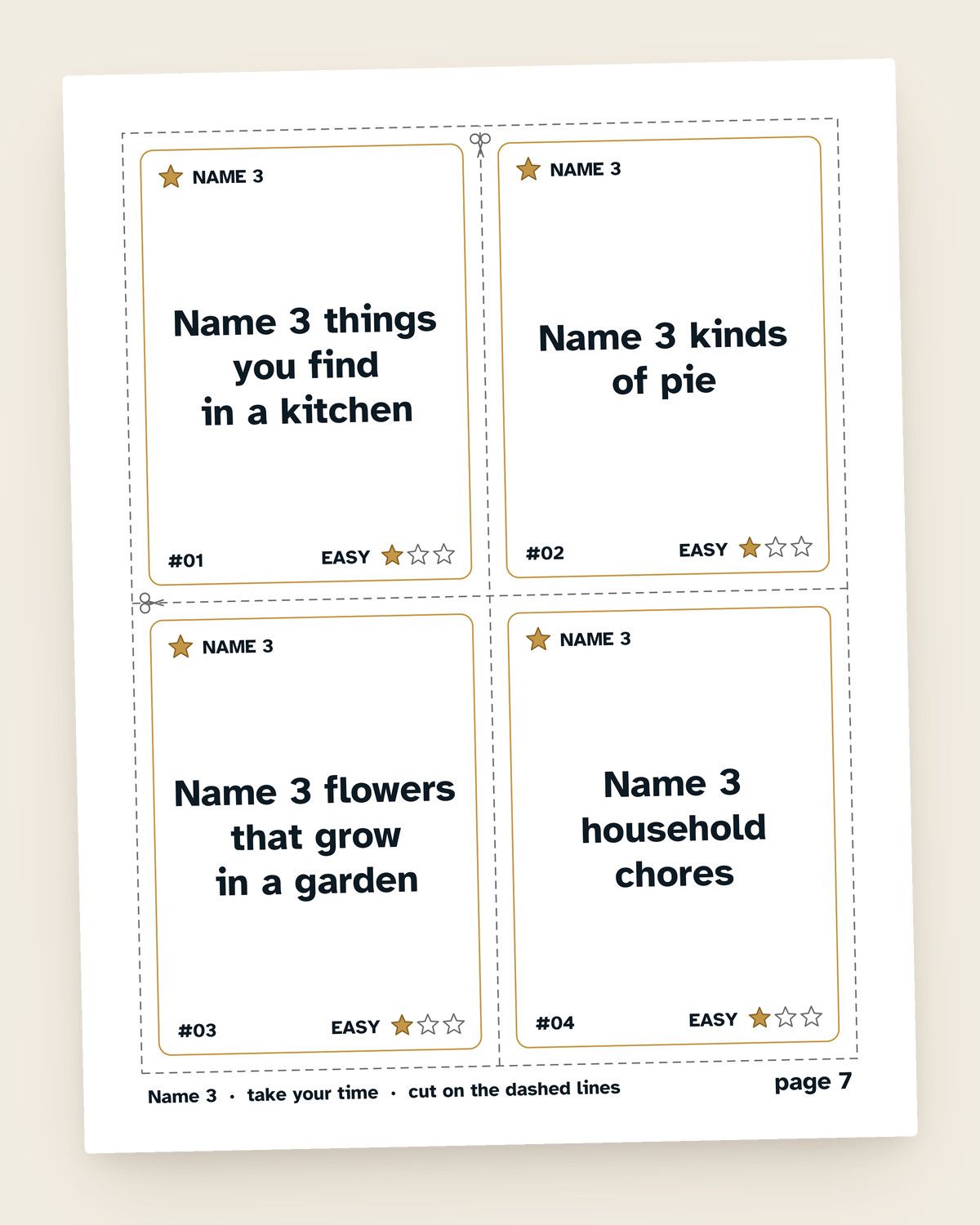 Name Three Things for Older Adults: pages from the printable