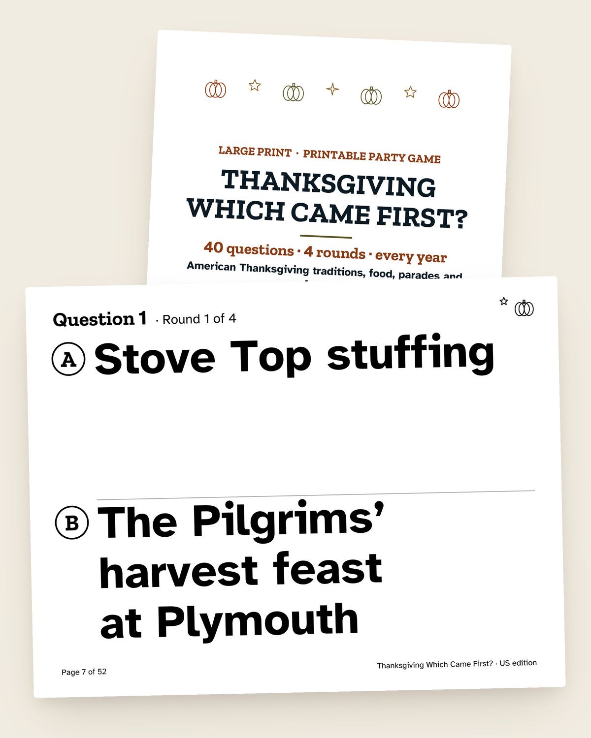 Thanksgiving Trivia: Which Came First: pages from the printable