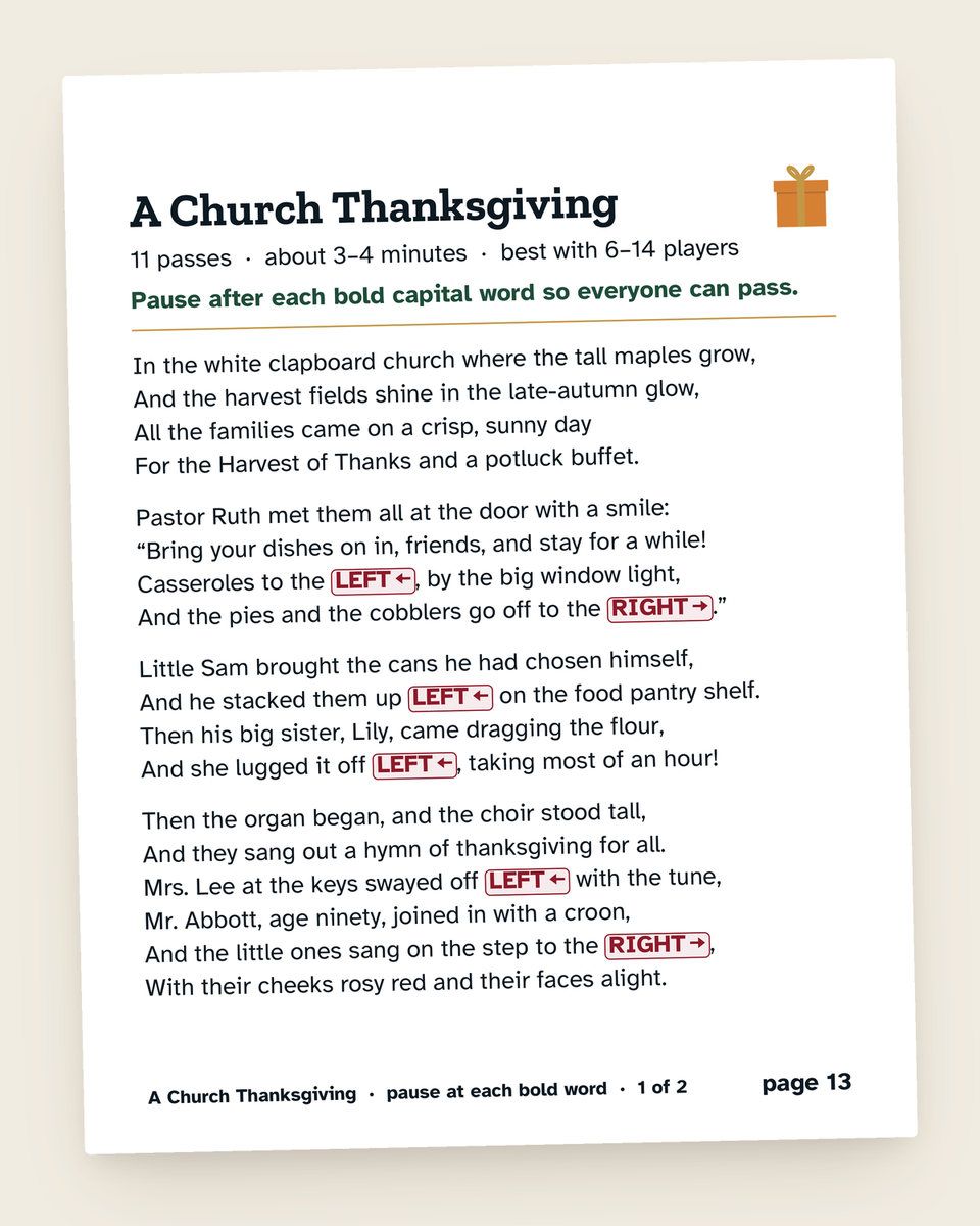 Thanksgiving Pass the Prize Story: another page from the printable