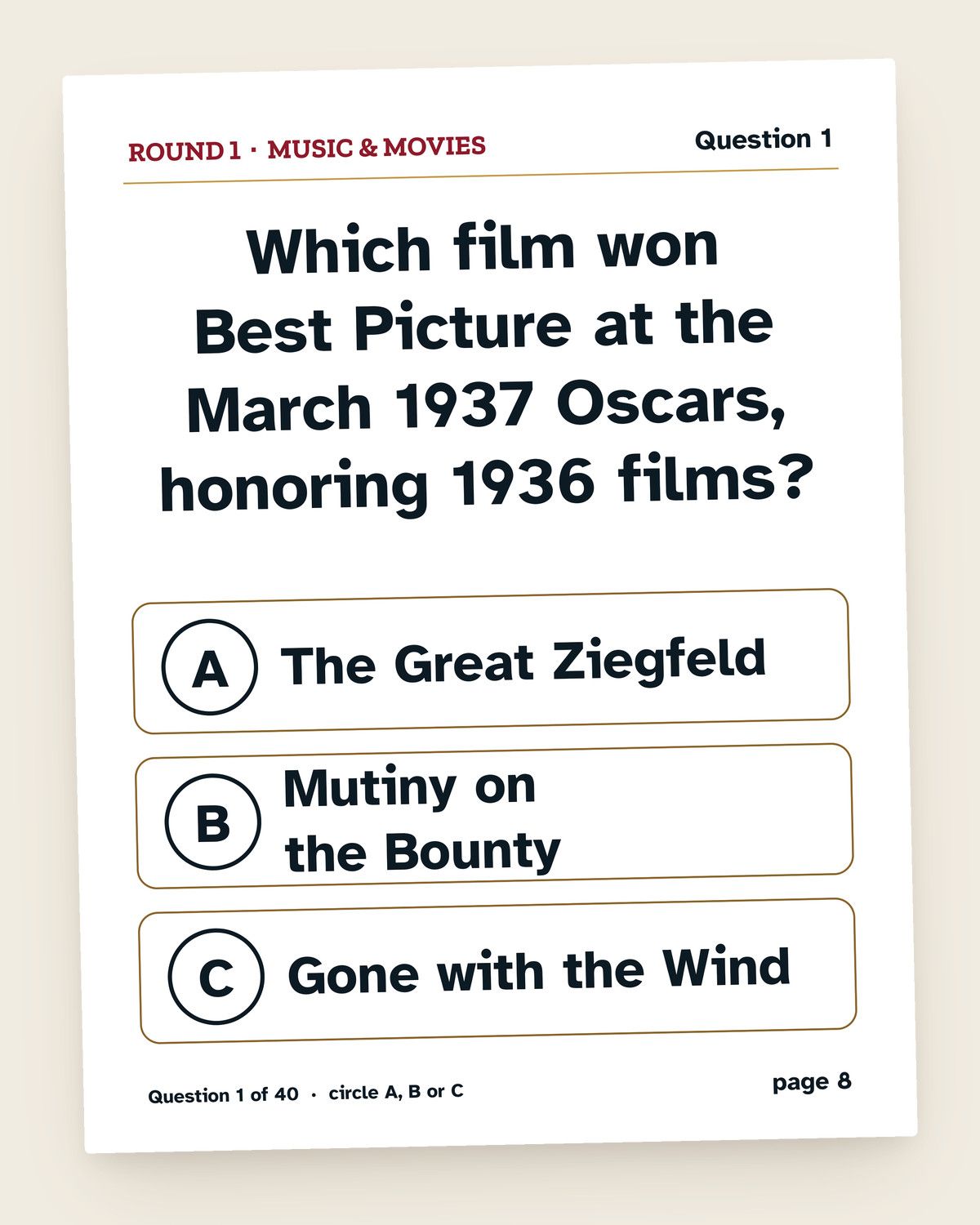 1936 Trivia: Turning 90: pages from the printable