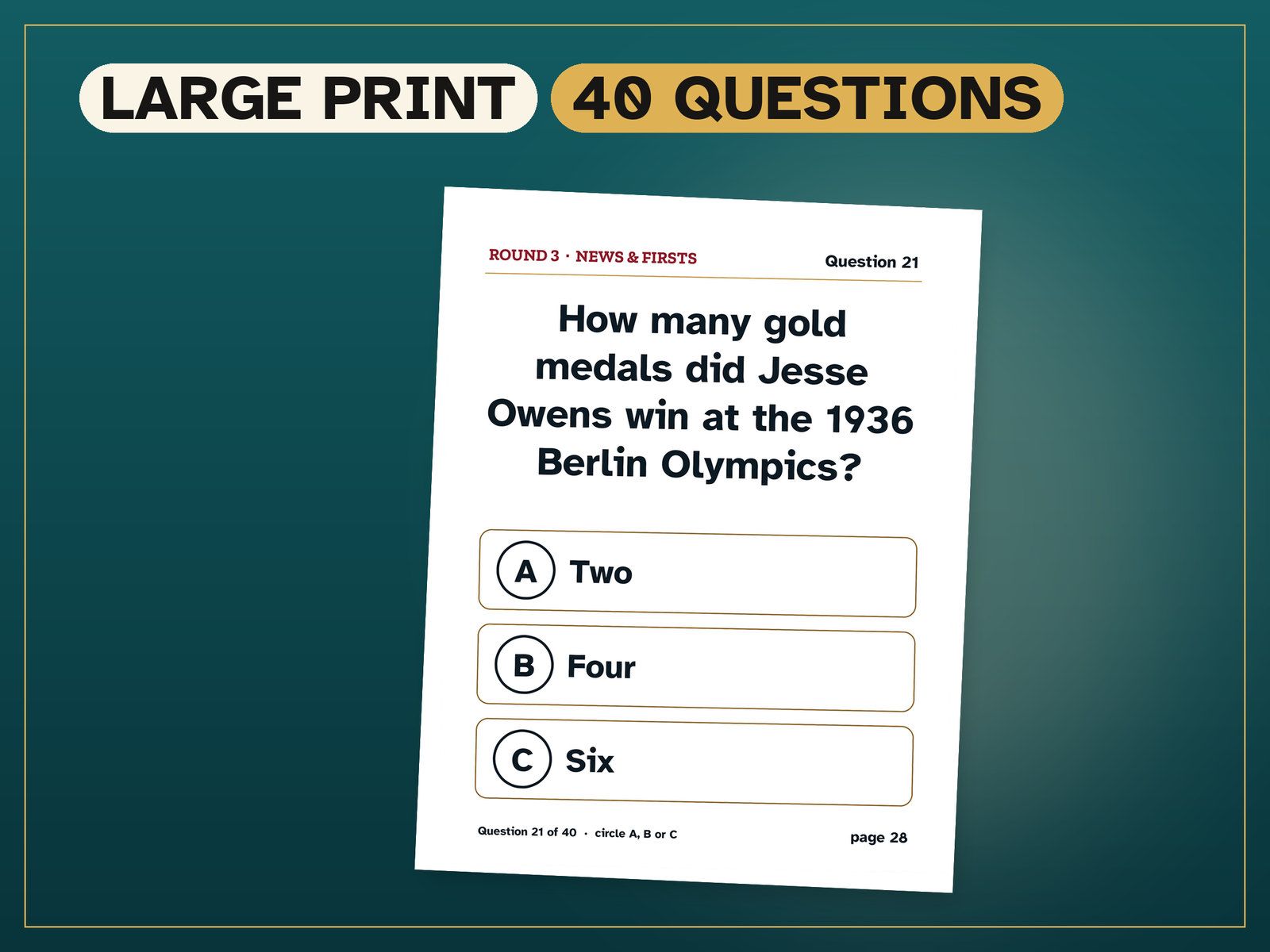 1936 Trivia: Turning 90: a real page from the printable