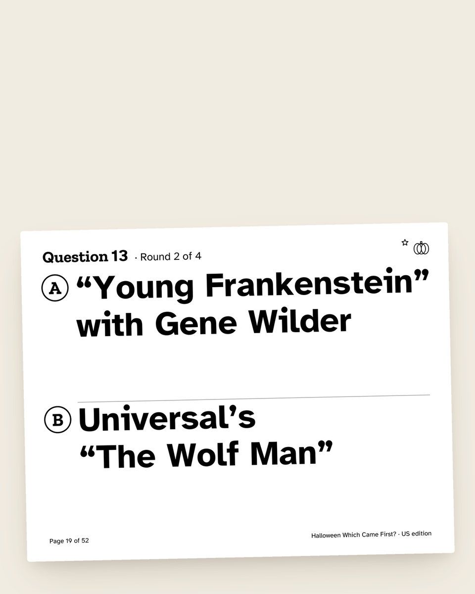 Halloween Trivia: Which Came First: another page from the printable