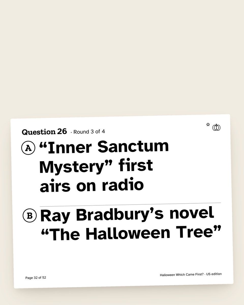 Halloween Trivia: Which Came First: another page from the printable