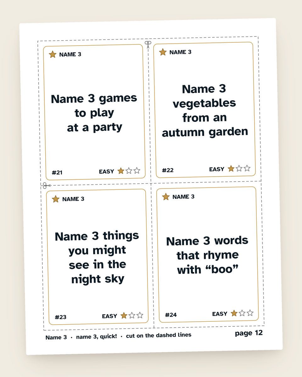 Halloween Name Three Things: another page from the printable