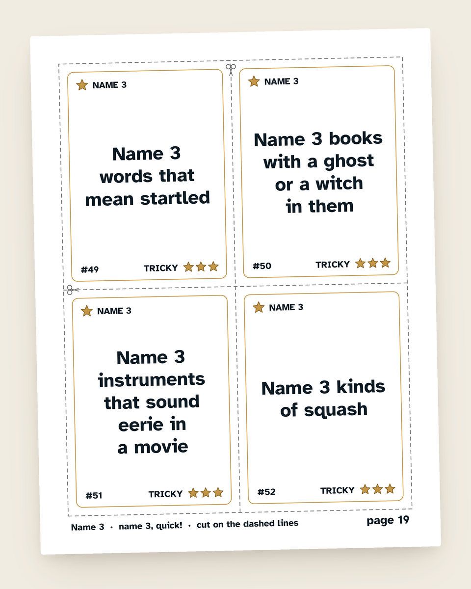 Halloween Name Three Things: another page from the printable