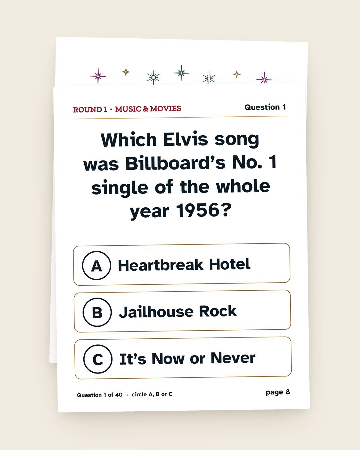 70th Birthday Games Bundle: a page from the printable