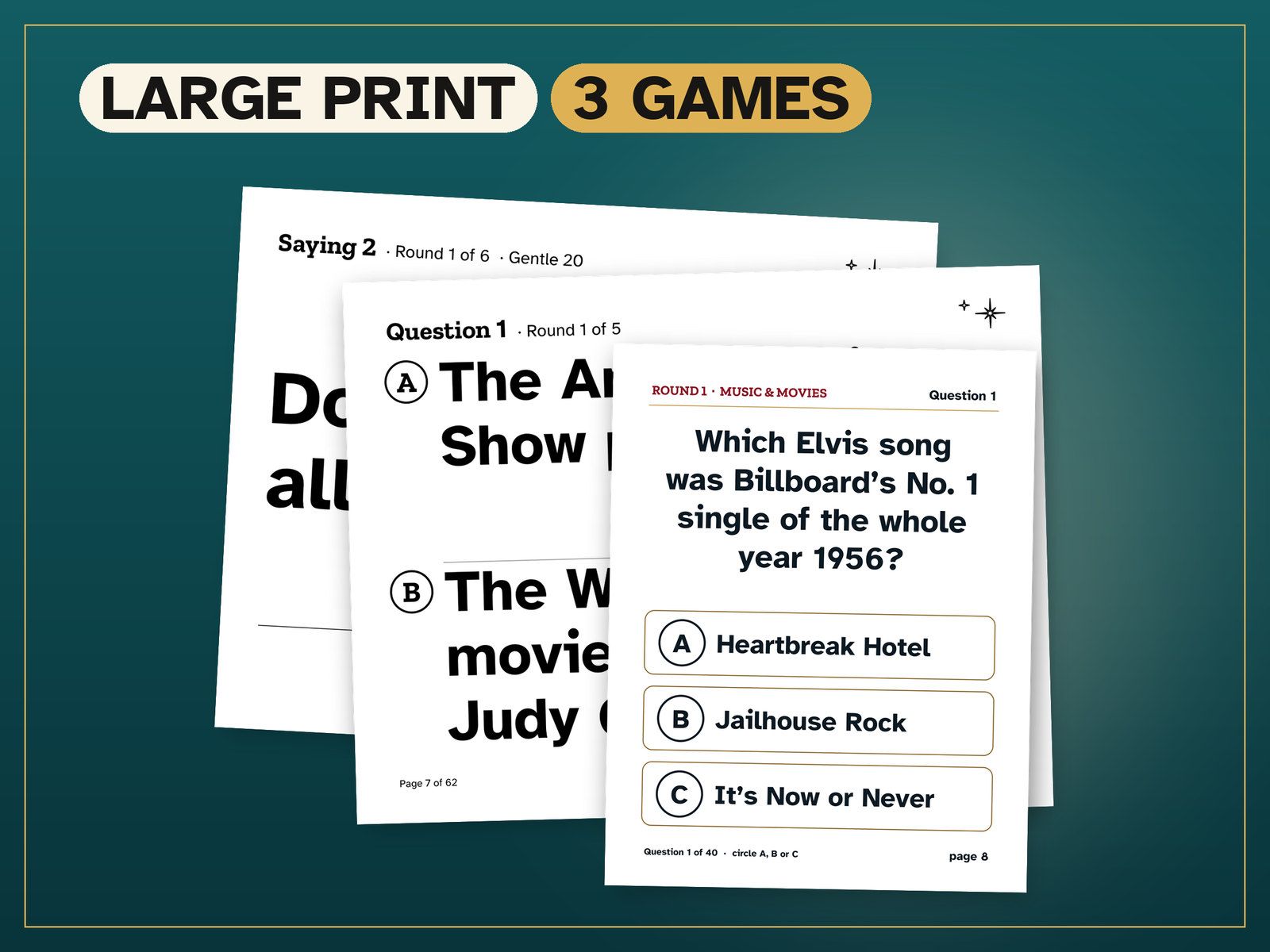 70th Birthday Games Bundle: a real page from the printable