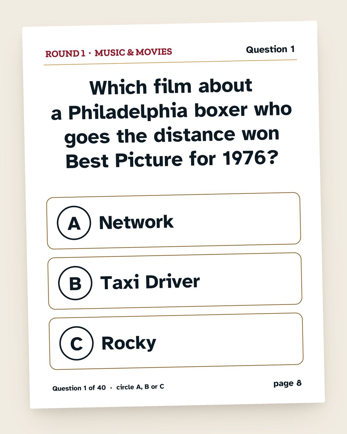 1976 Trivia: Turning 50: pages from the printable