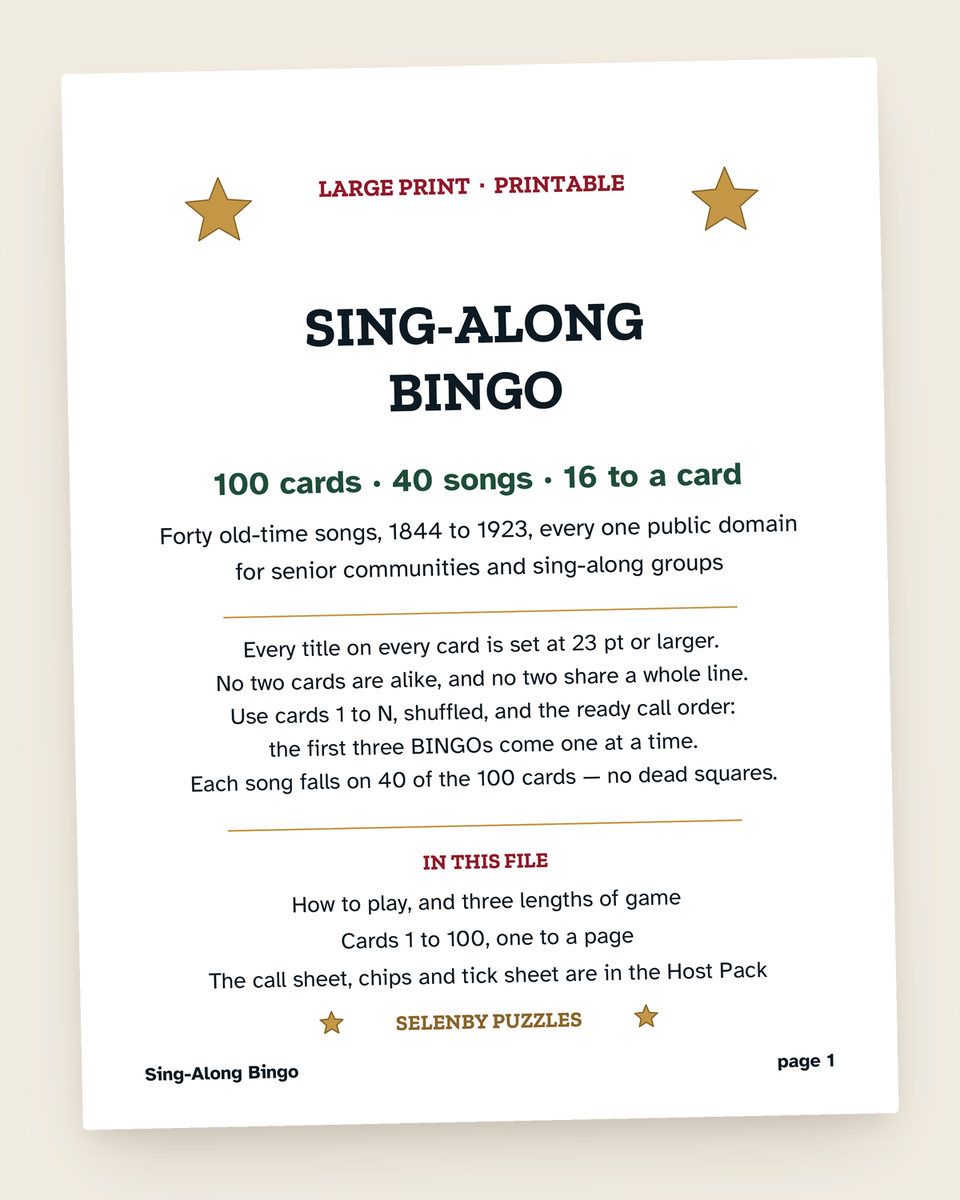 Sing-Along Bingo: another page from the printable