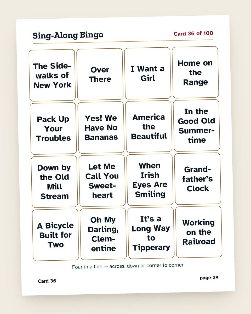 Sing-Along Bingo: another page from the printable