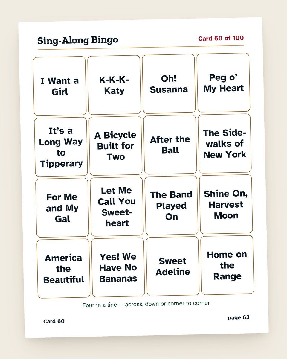Sing-Along Bingo: another page from the printable