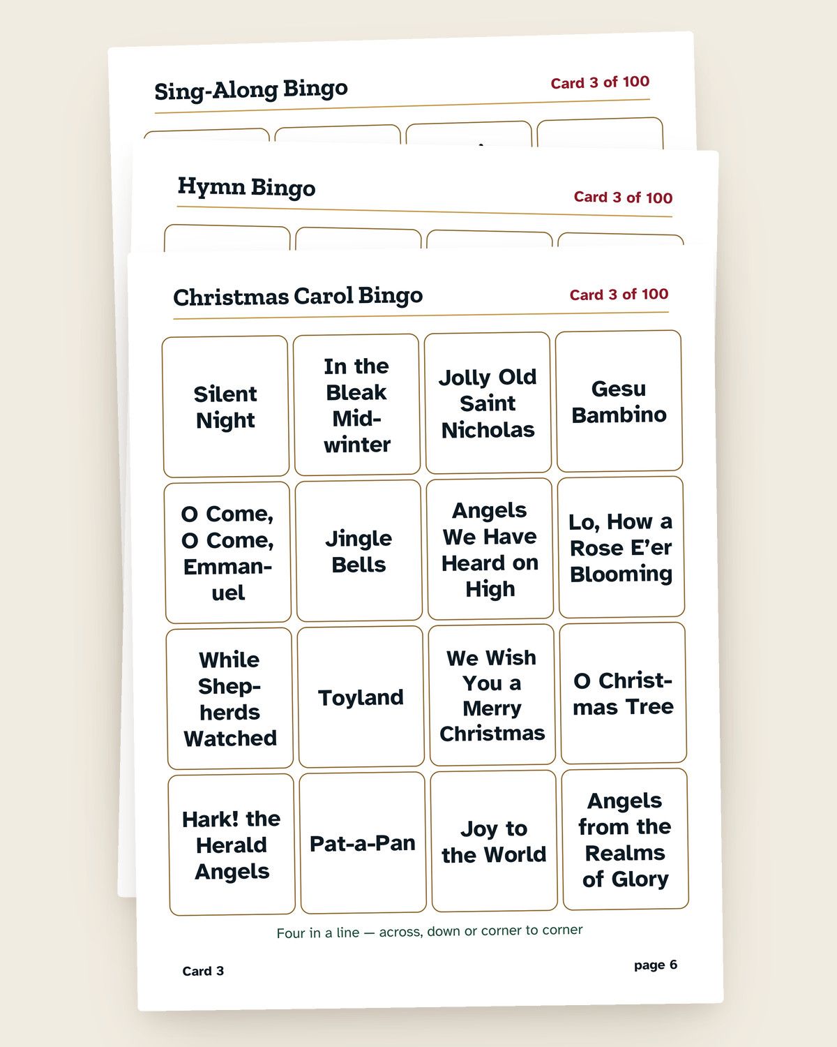 Music Bingo Bundle: a page from the printable