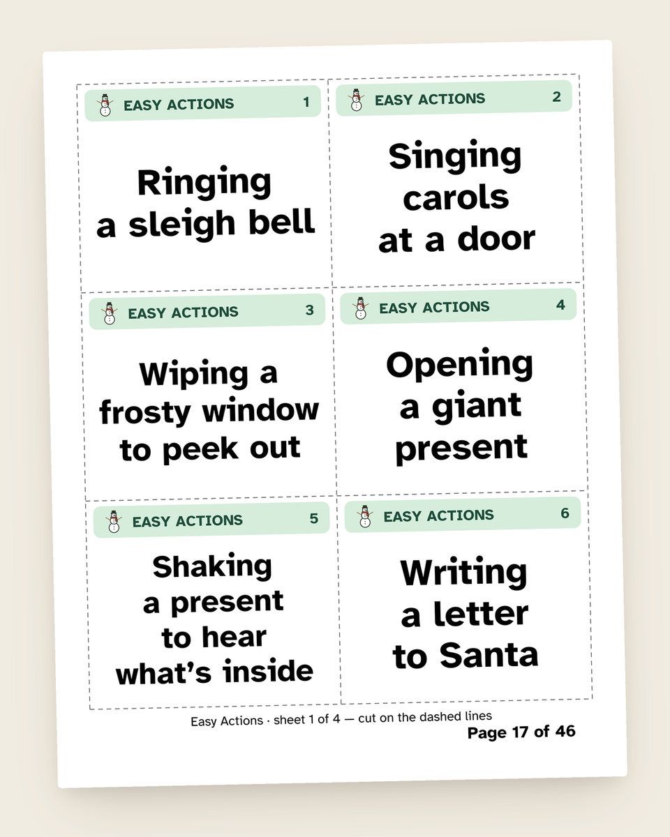 Christmas Charades: another page from the printable