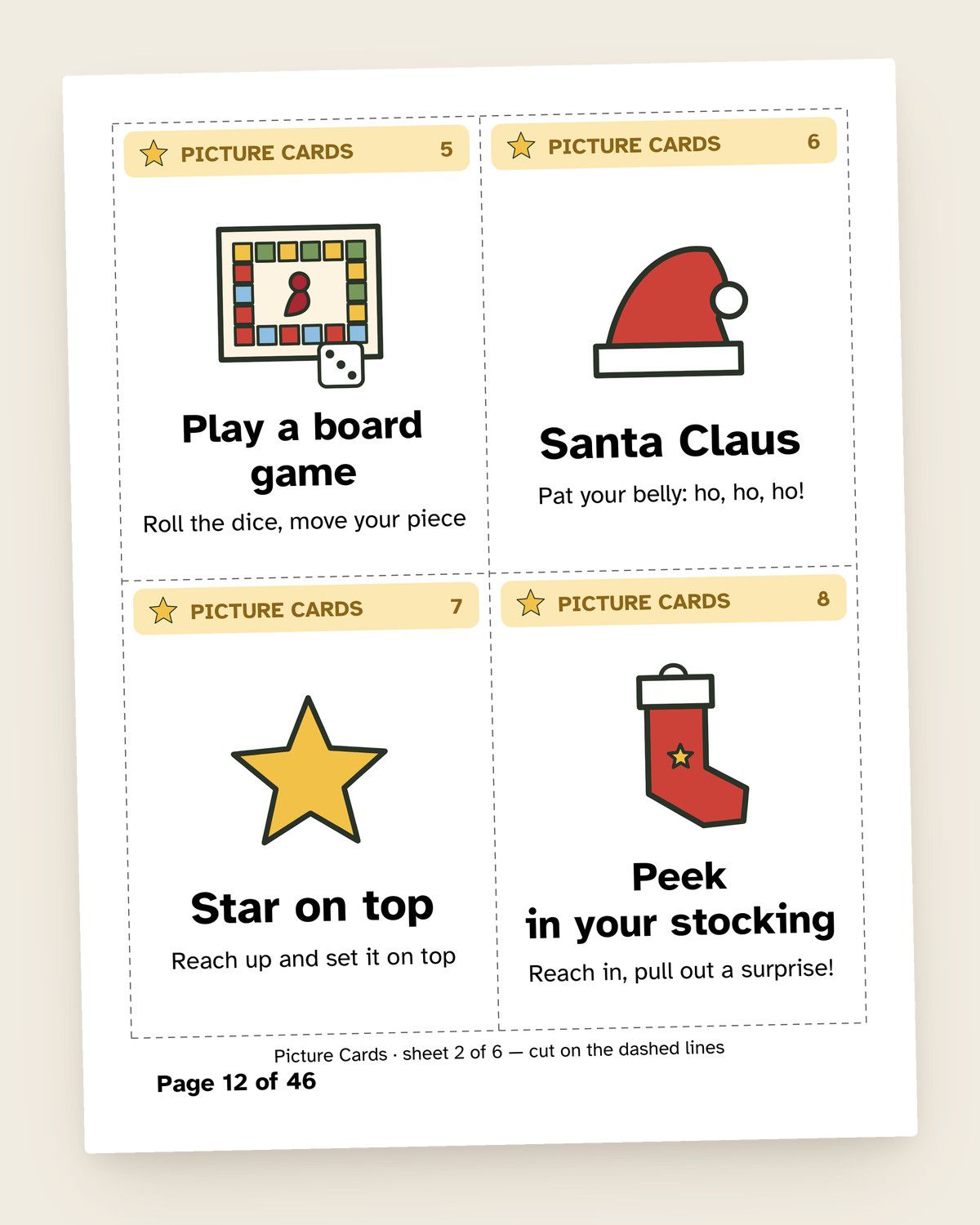 Christmas Charades: a page from the printable