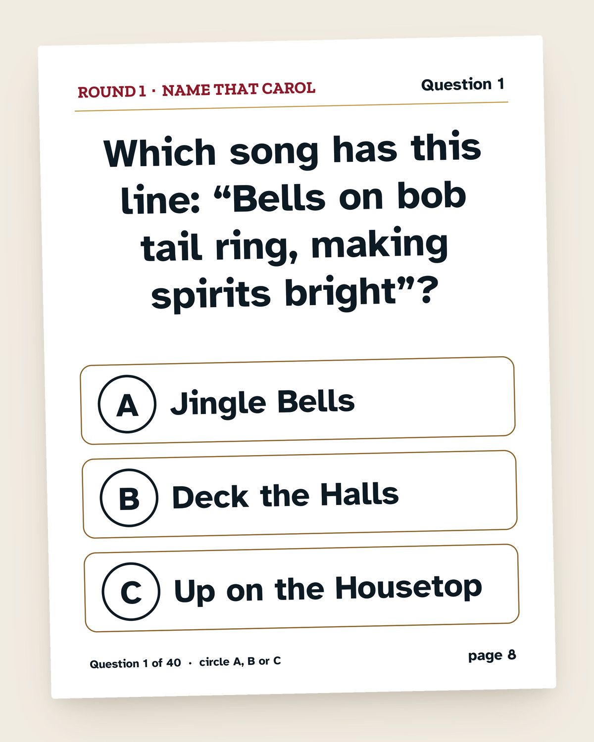 Christmas Song Trivia: pages from the printable