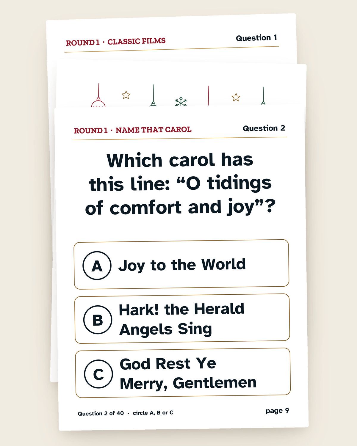 Christmas Trivia Night Bundle: a page from the printable