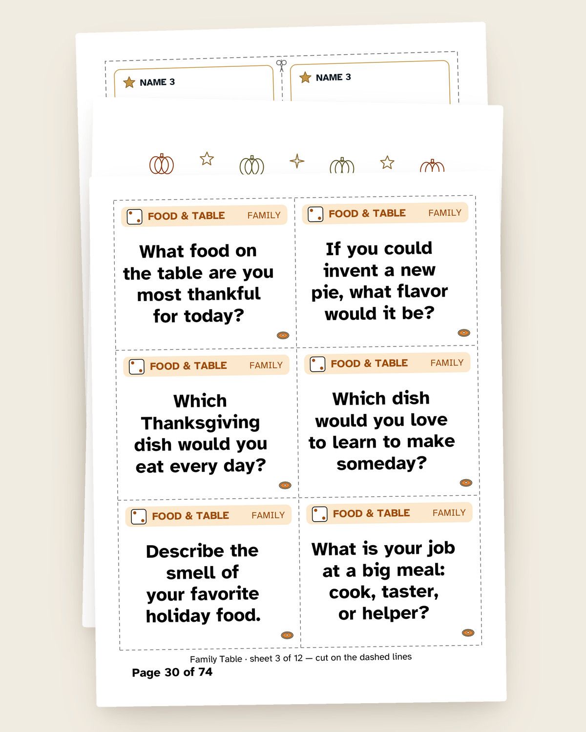 Thanksgiving Games Bundle: a page from the printable