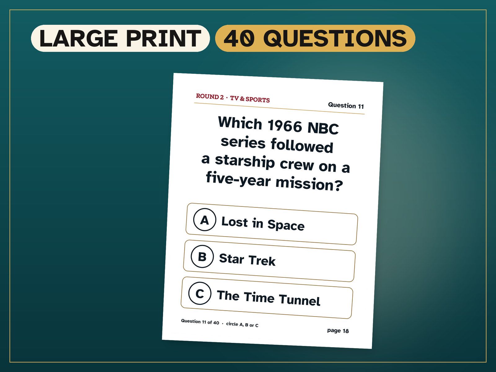 1966 Trivia: Turning 60: a page from the game, on the shop's card