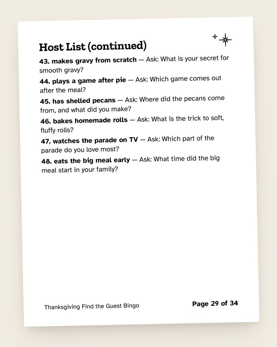 Thanksgiving Find the Guest Bingo: another page from the printable