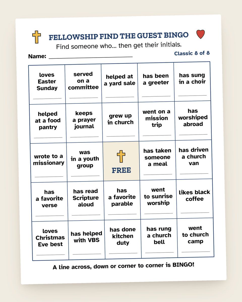 Church Fellowship Find the Guest Bingo: another page from the printable