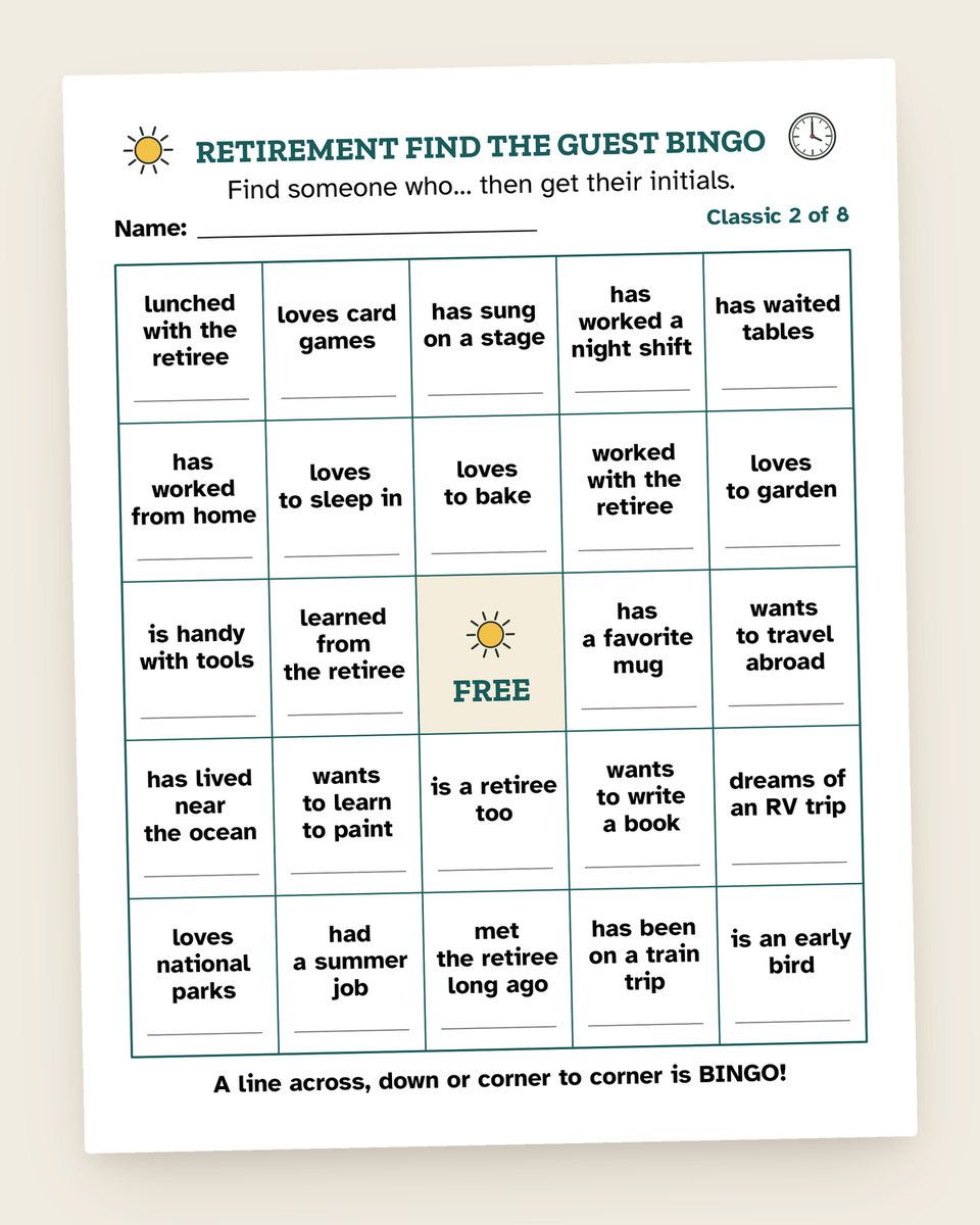 Retirement Party Games: another page from the printable