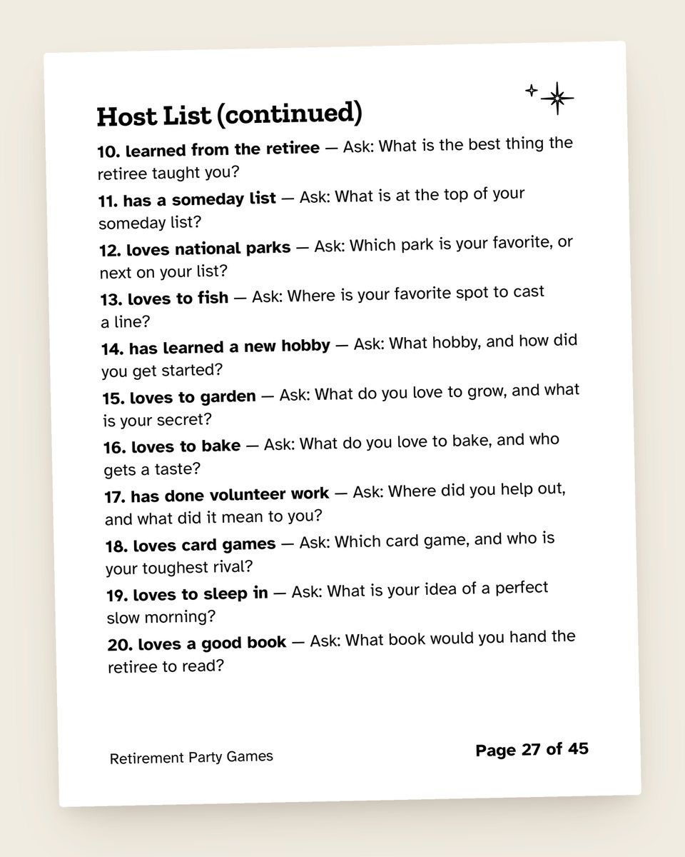 Retirement Party Games: another page from the printable