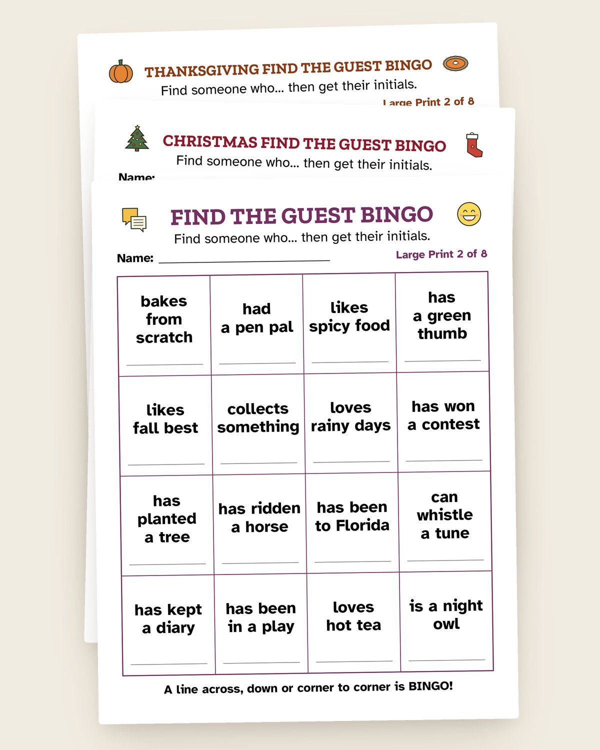 Find the Guest Bingo Bundle: pages from the printable