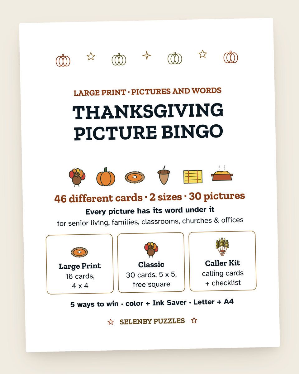 Thanksgiving Picture Bingo: another page from the printable