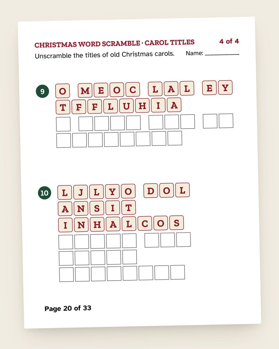 Christmas Word Scramble: another page from the printable