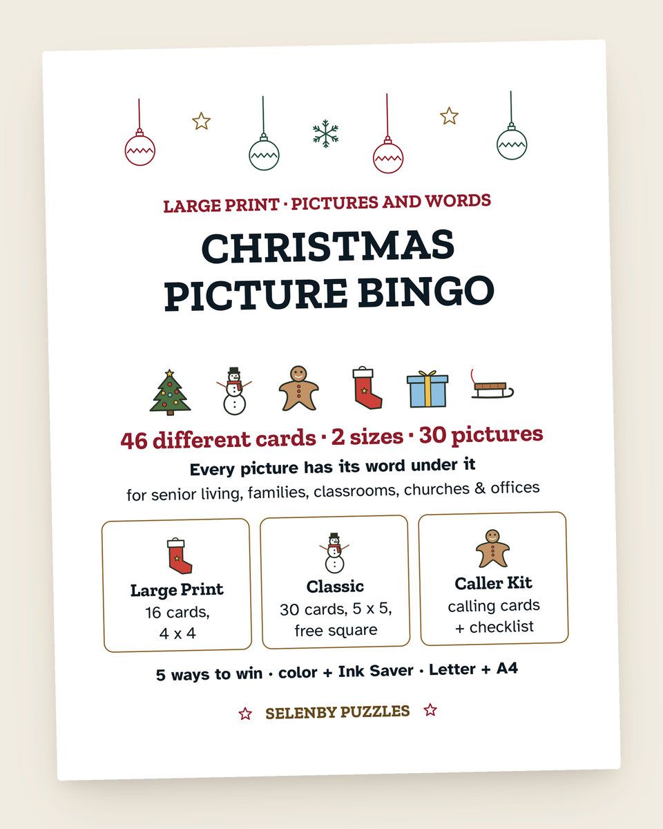 Christmas Picture Bingo: another page from the printable