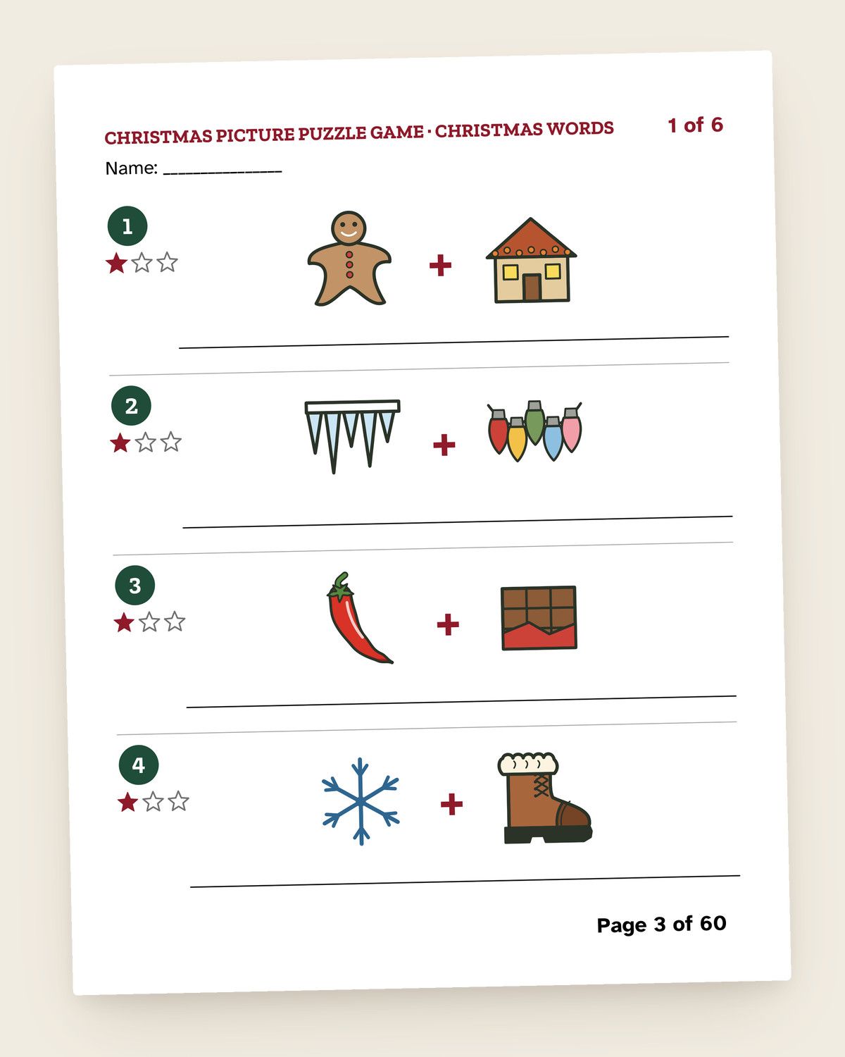 Christmas Picture Puzzles: pages from the printable