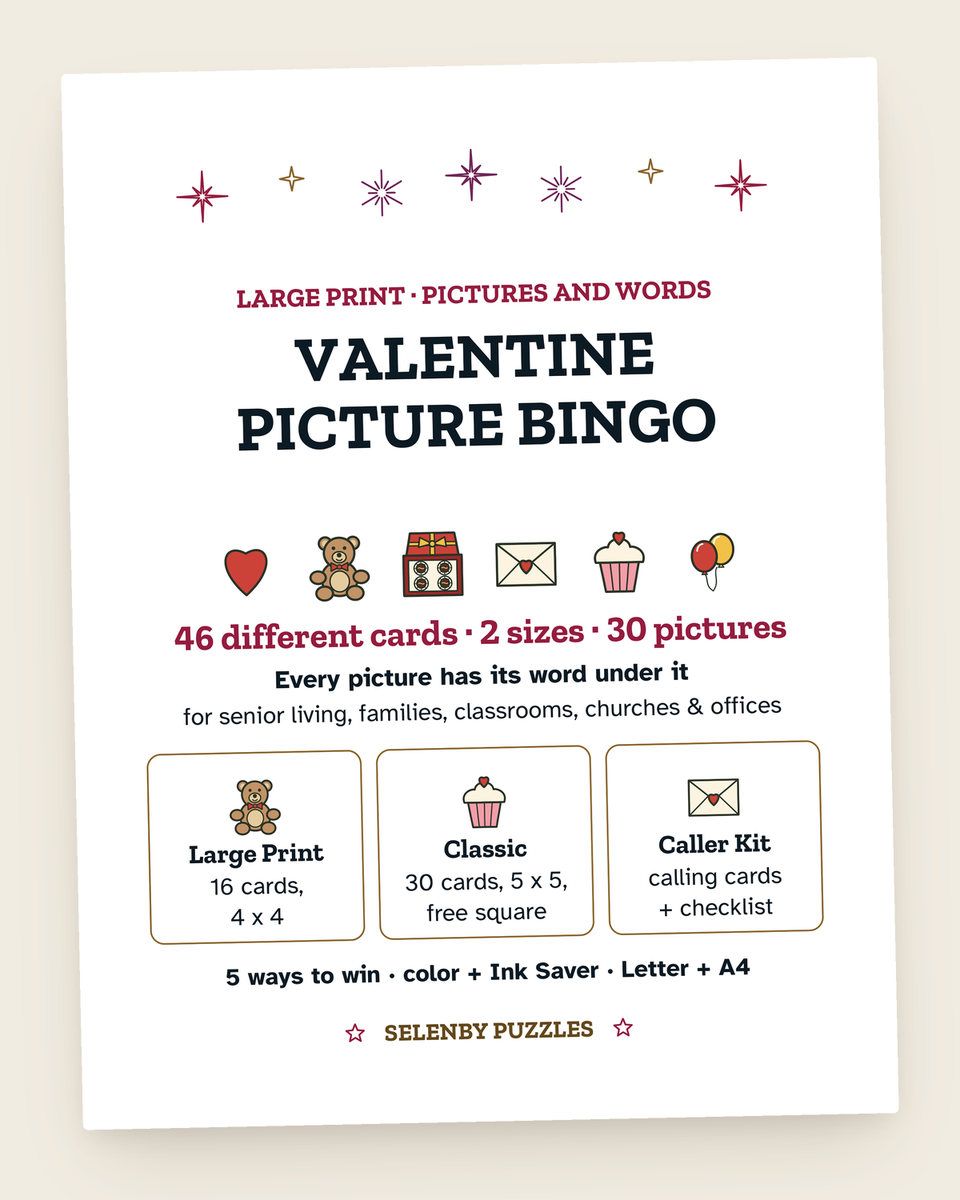 Valentine Picture Bingo: another page from the printable