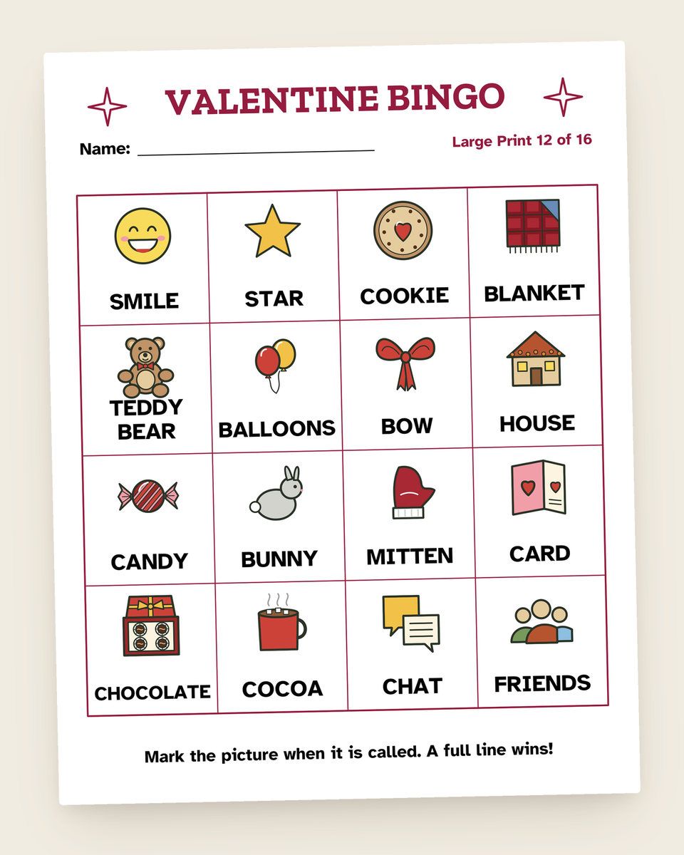 Valentine Games Bundle: another page from the printable