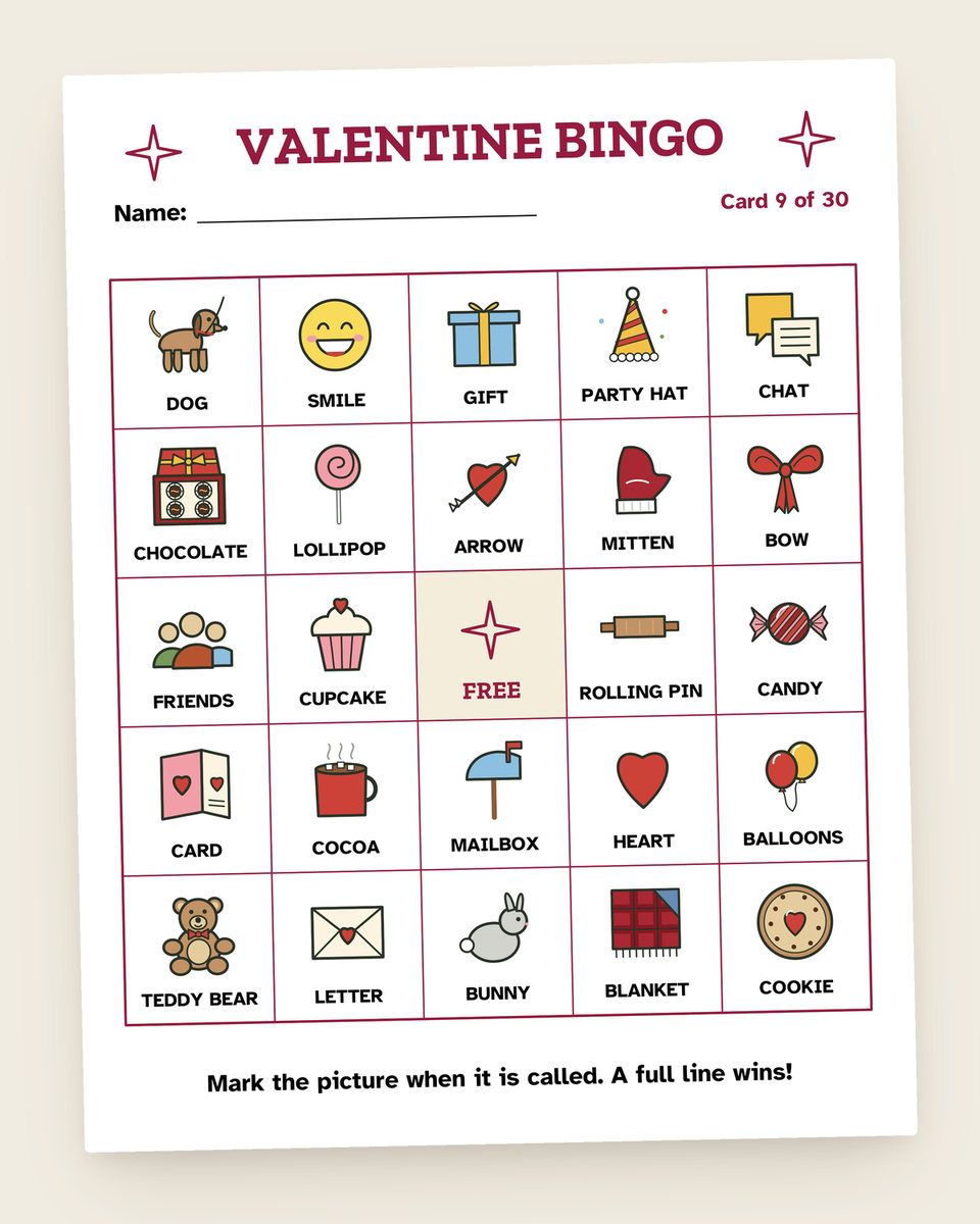 Valentine Games Bundle: another page from the printable