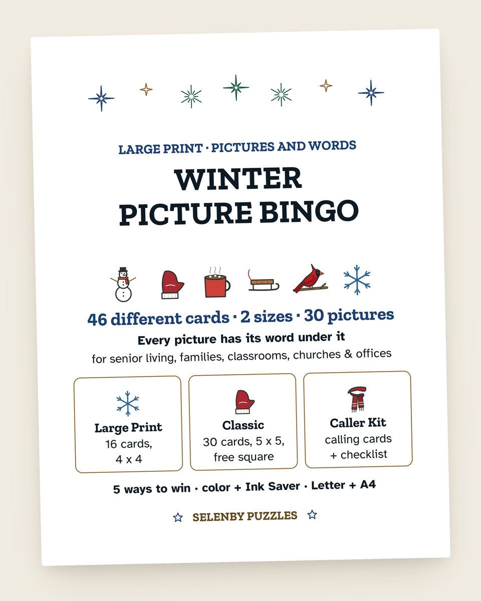 Winter Picture Bingo: another page from the printable
